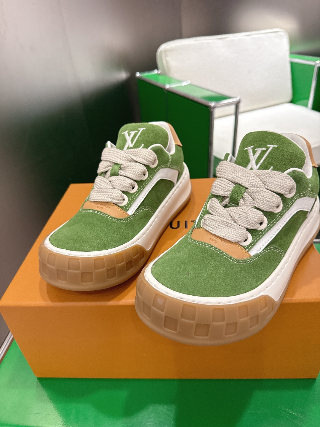 Louis Vuitton Skate Sneaker - Green Suede Luxury Designer Footwear