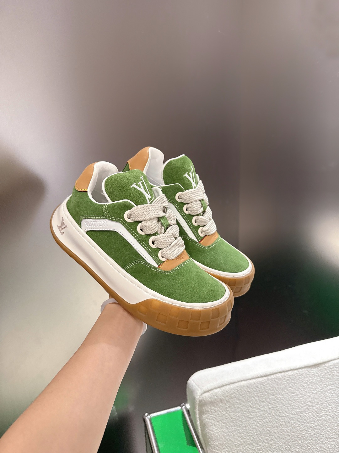 Louis Vuitton Skate Sneaker - Green Suede Luxury Designer Footwear