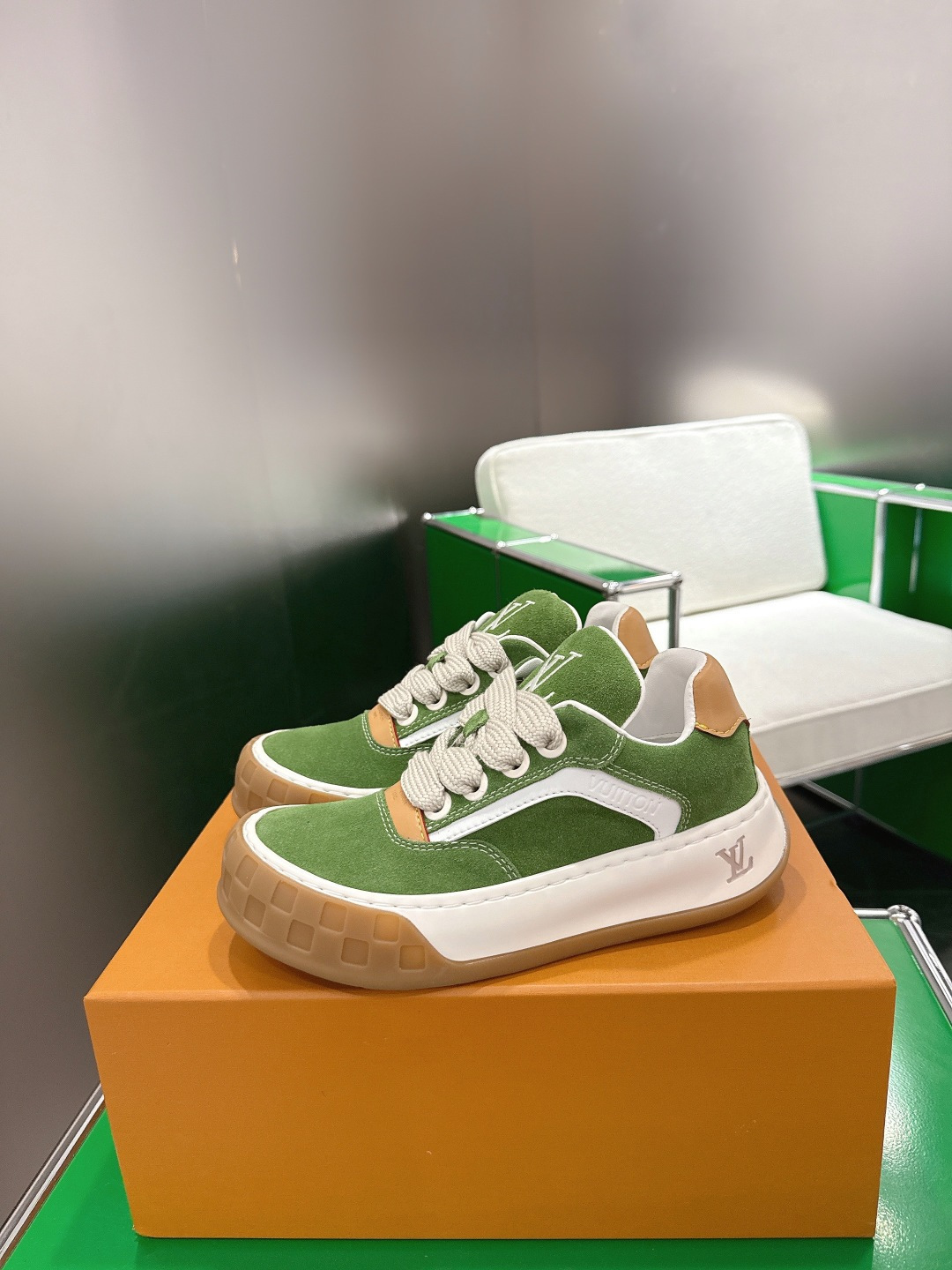 Louis Vuitton Skate Sneaker - Green Suede Luxury Designer Footwear