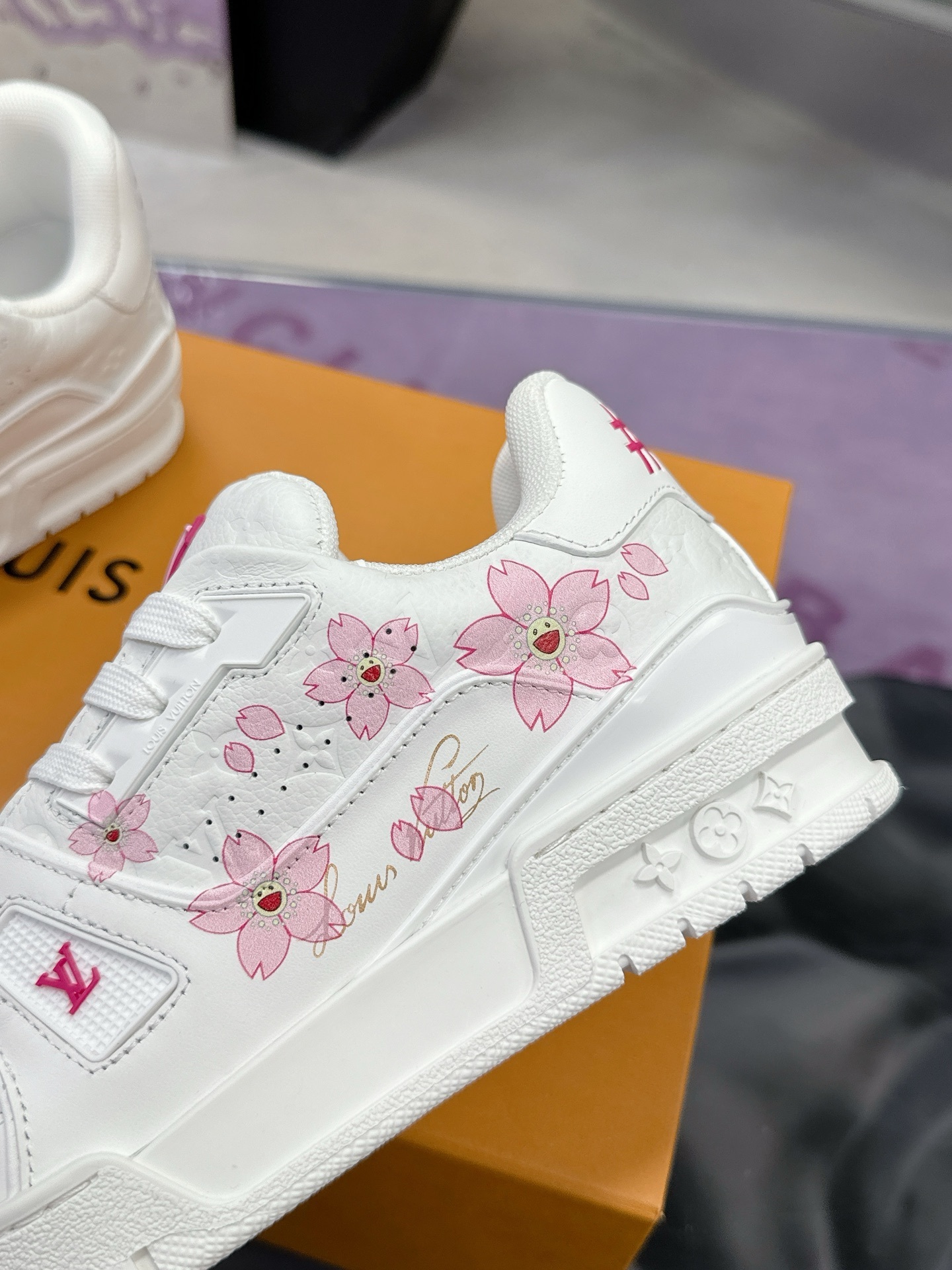 Louis Vuitton LV Trainer White Pink Sakura Cherry Blossom Sneakers