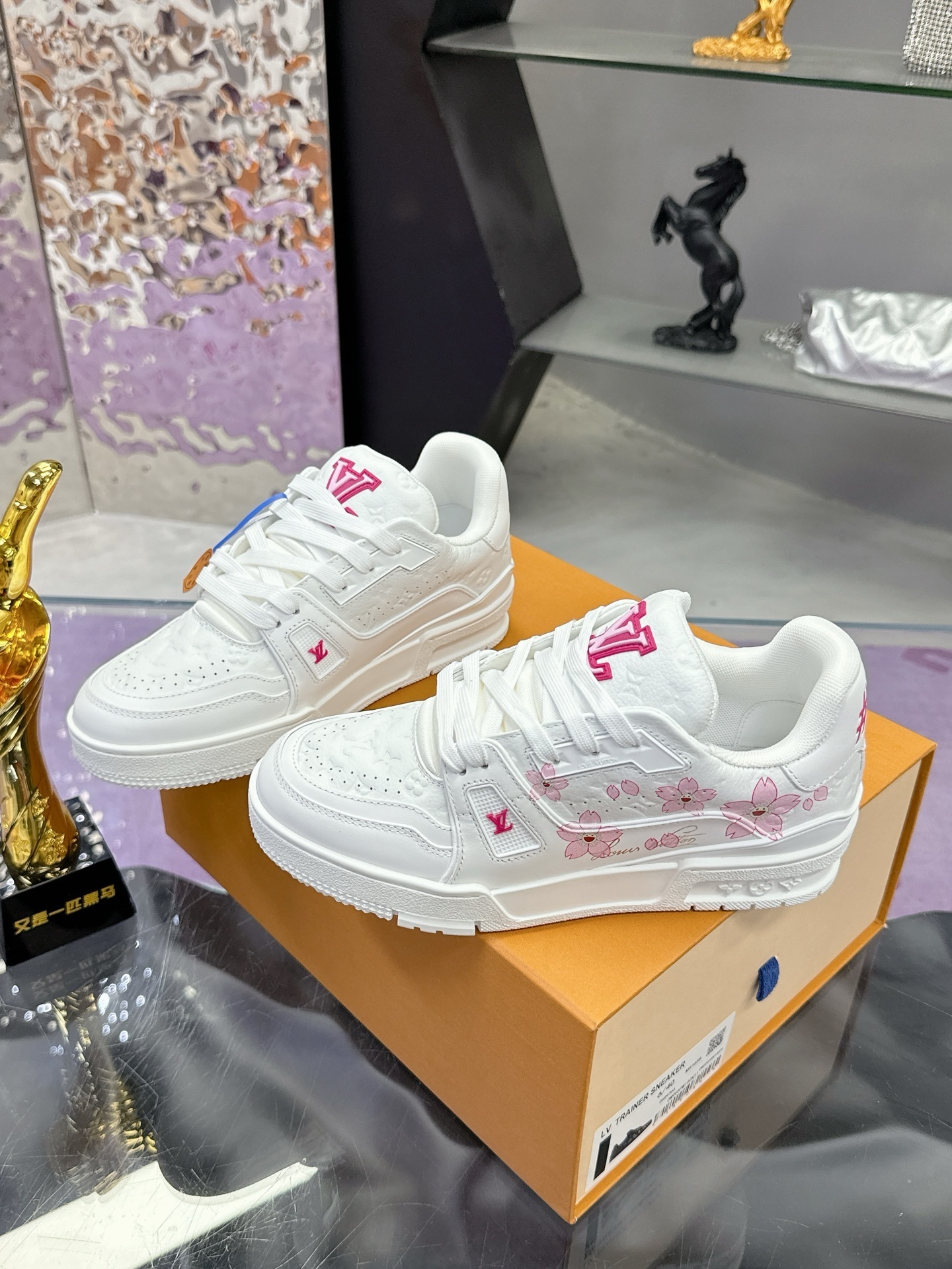 Louis Vuitton LV Trainer White Pink Sakura Cherry Blossom Sneakers