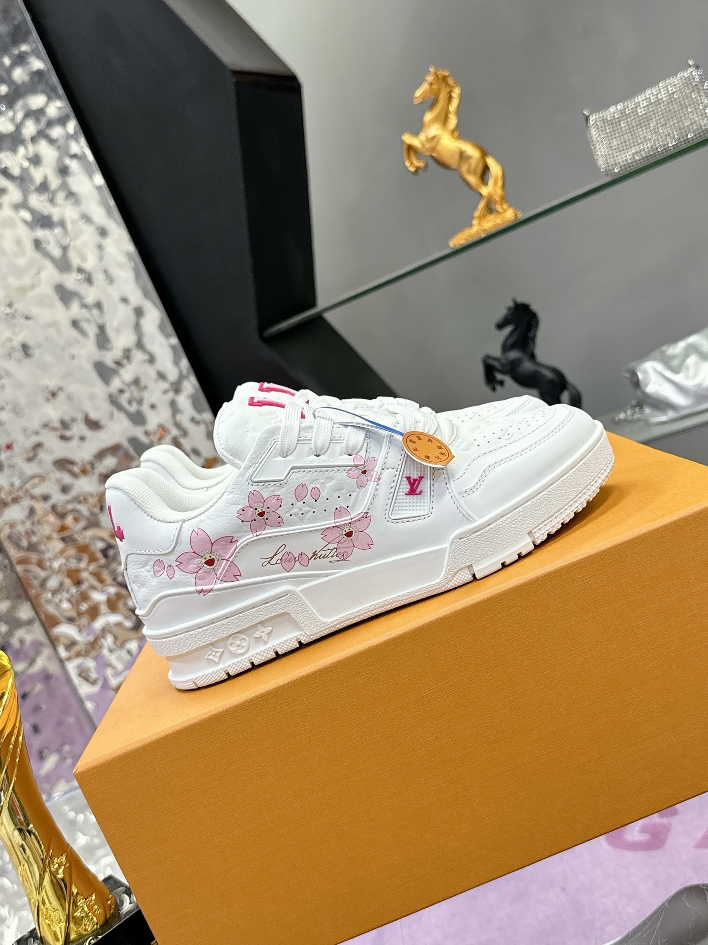 Louis Vuitton LV Trainer White Pink Sakura Cherry Blossom Sneakers