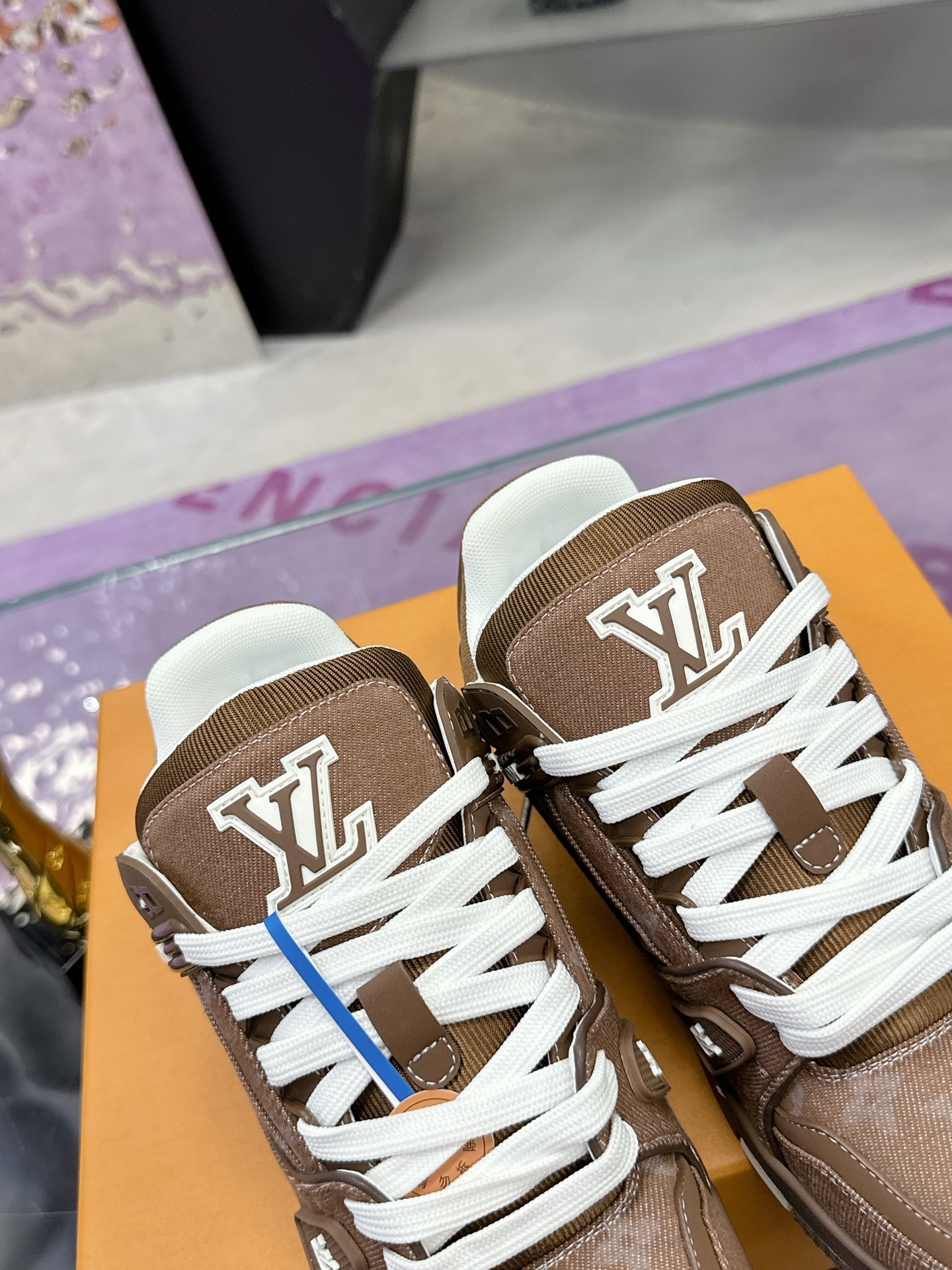 LV Trainer Sneaker Brown Monogram Denim Luxury Men's Shoes