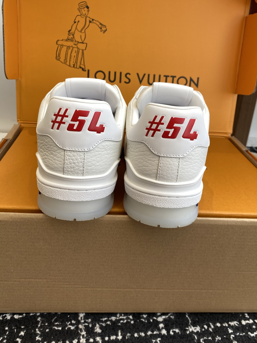 Louis Vuitton LV Trainer White Grained Leather Sneakers Purple Logo