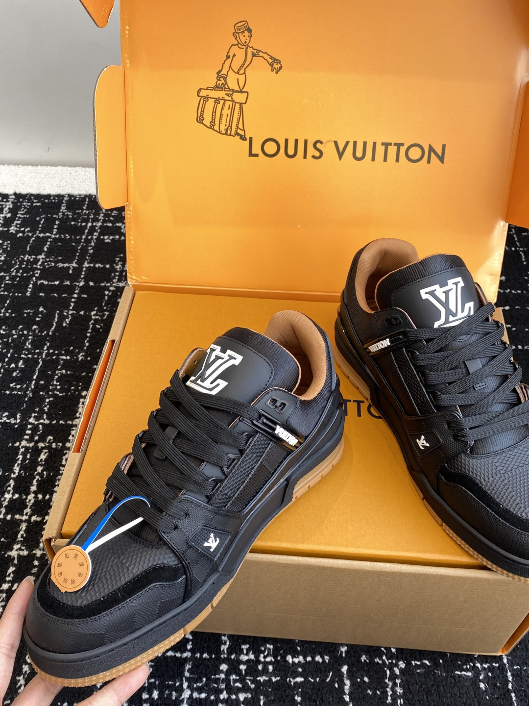 Louis Vuitton LV Trainer Sneakers - Black Leather with Gum Sole