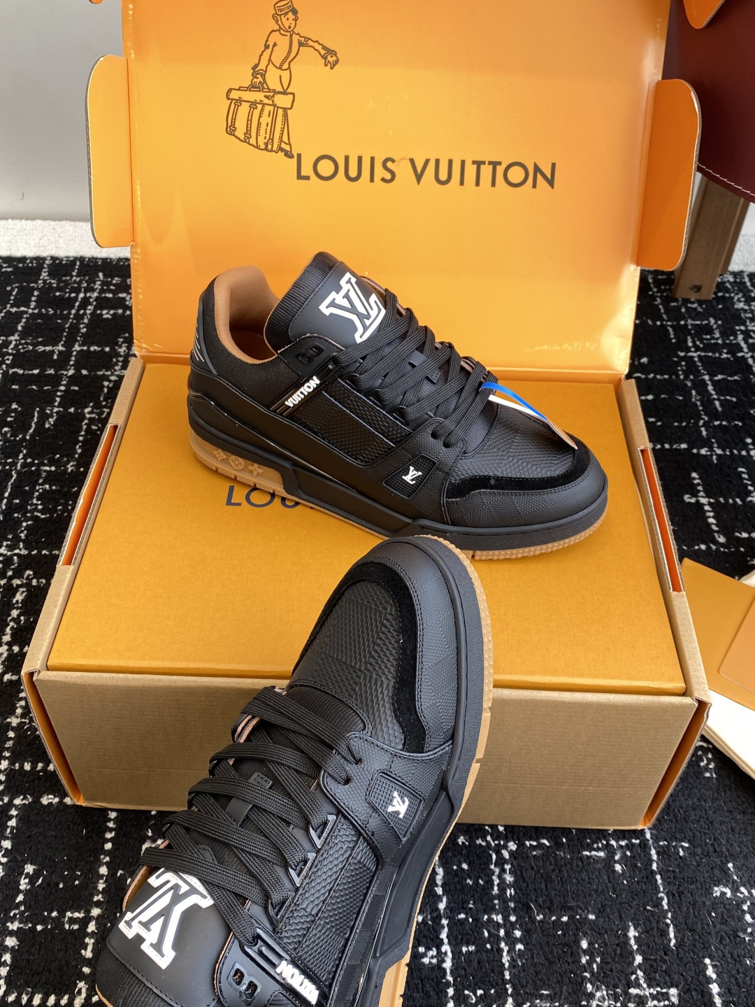 Louis Vuitton LV Trainer Sneakers - Black Leather with Gum Sole