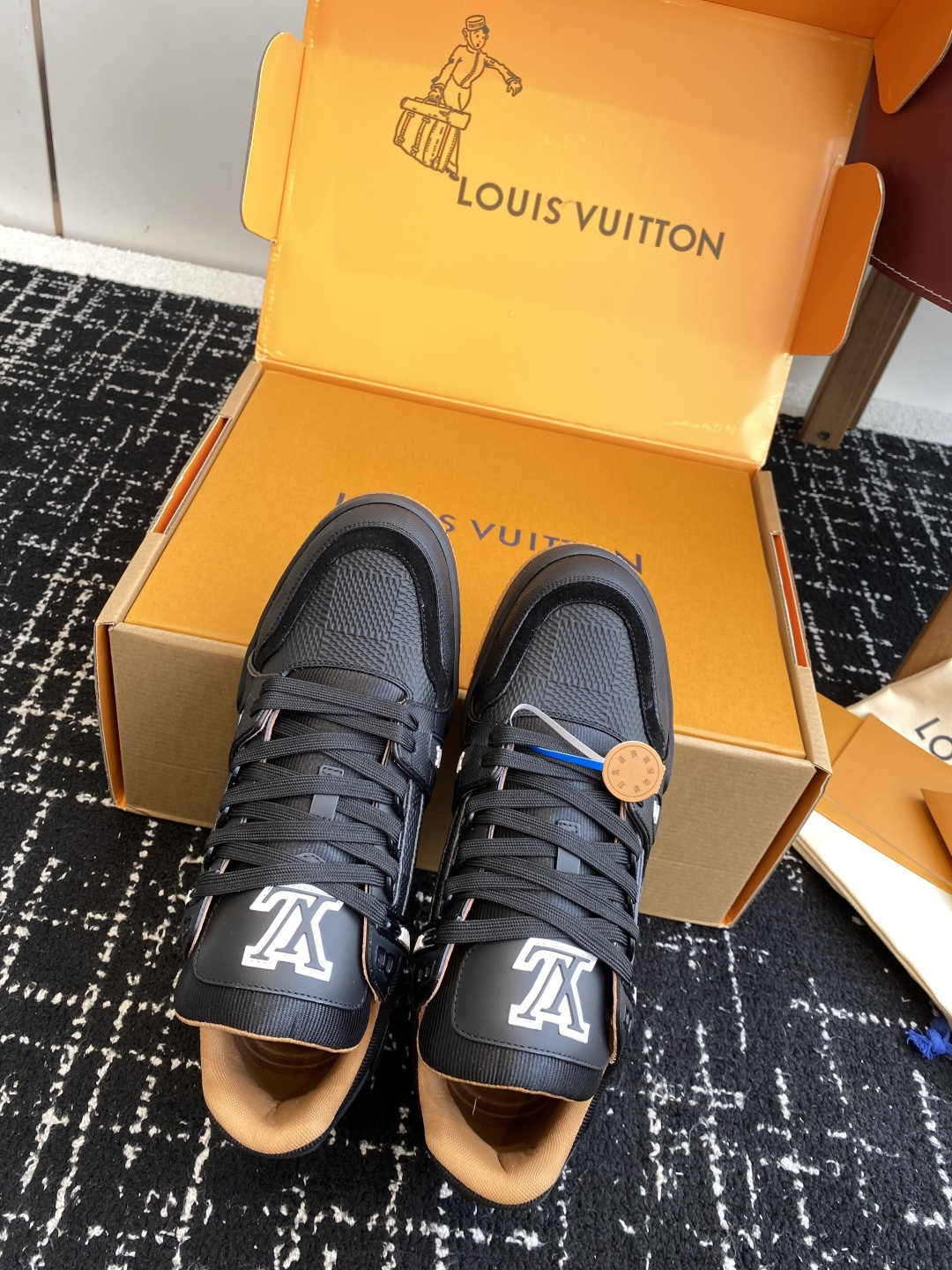 Louis Vuitton LV Trainer Sneakers - Black Leather with Gum Sole