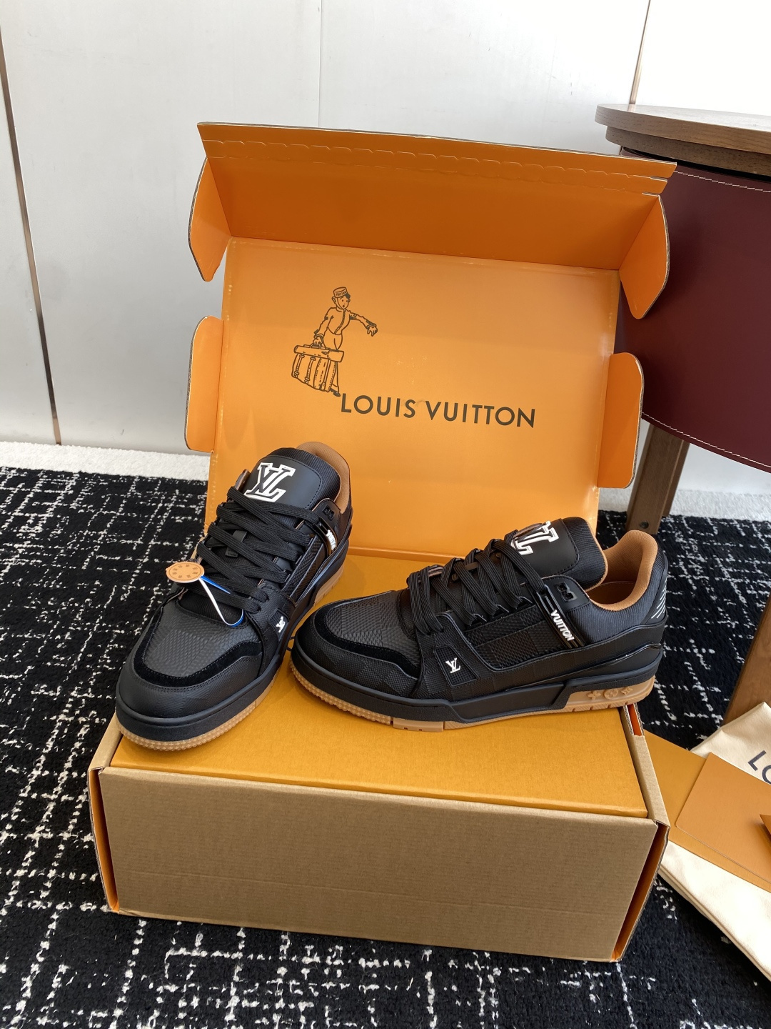 Louis Vuitton LV Trainer Sneakers - Black Leather with Gum Sole