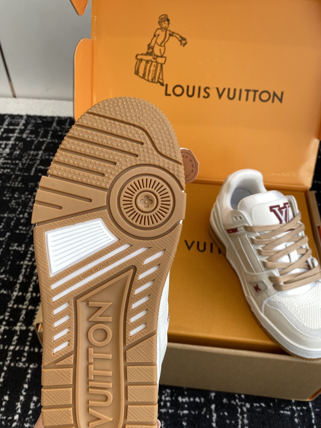 Louis Vuitton Trainer Sneakers - White Burgundy & Beige Laces