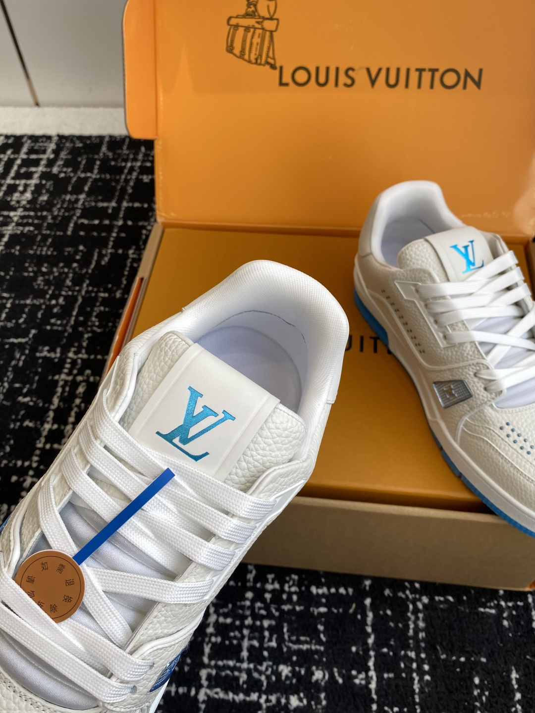 Louis Vuitton LV Trainer Sneakers - White & Light Blue Leather
