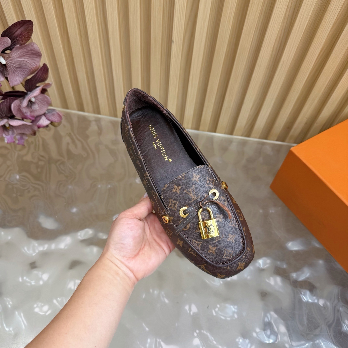 Louis Vuitton Monogram Women's Loafers with Gold Padlock Detail