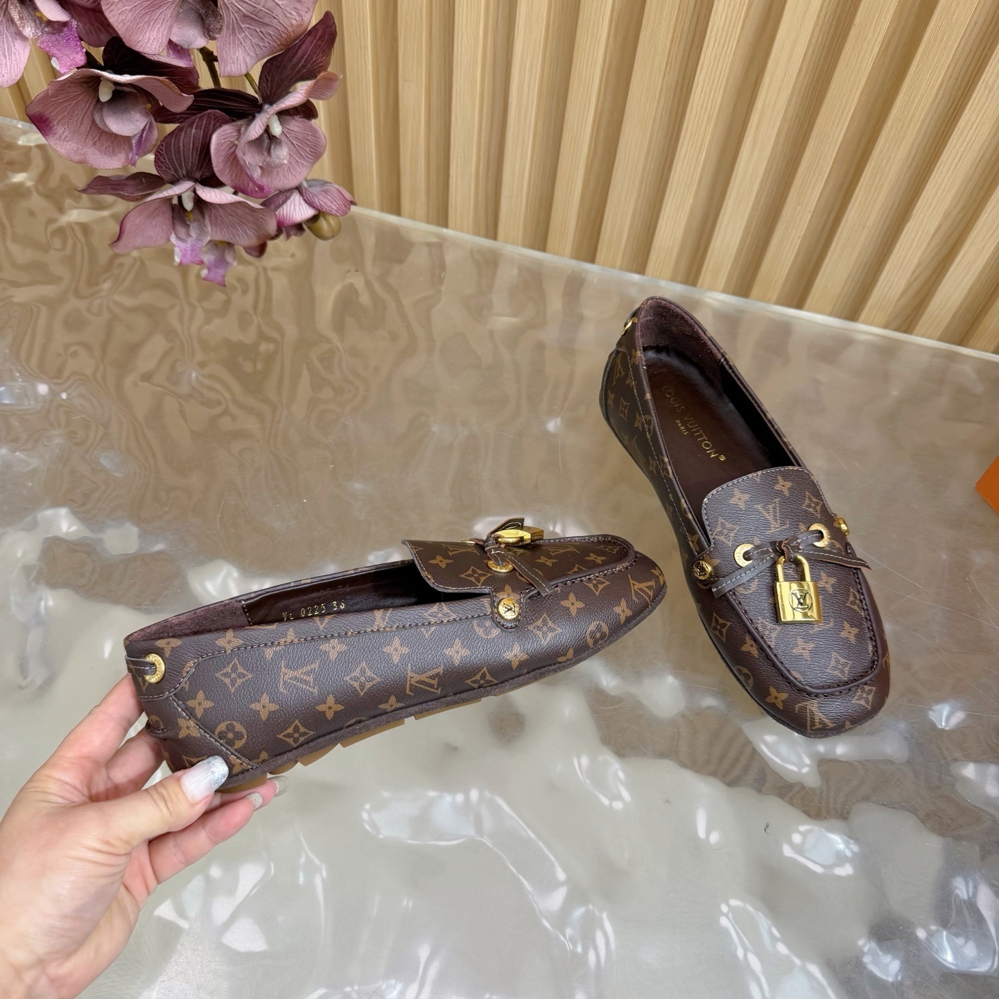 Louis Vuitton Monogram Women's Loafers with Gold Padlock Detail