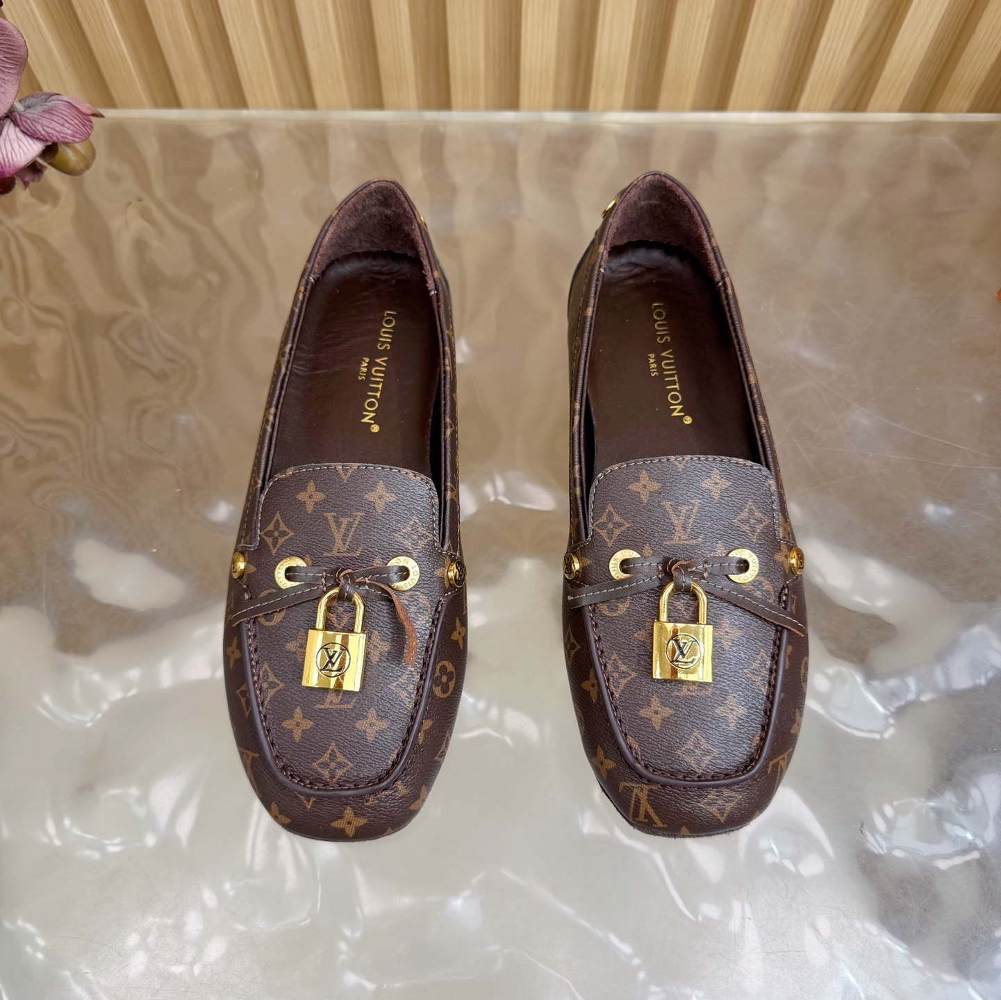 Louis Vuitton Monogram Women's Loafers with Gold Padlock Detail