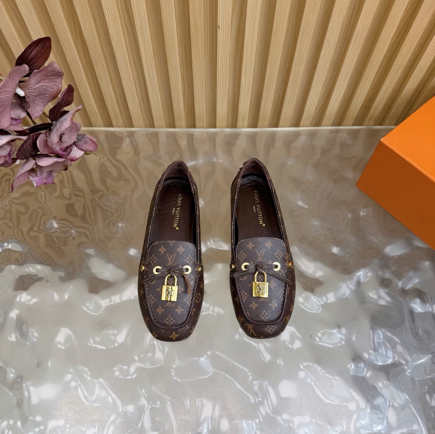 Louis Vuitton Monogram Women's Loafers with Gold Padlock Detail