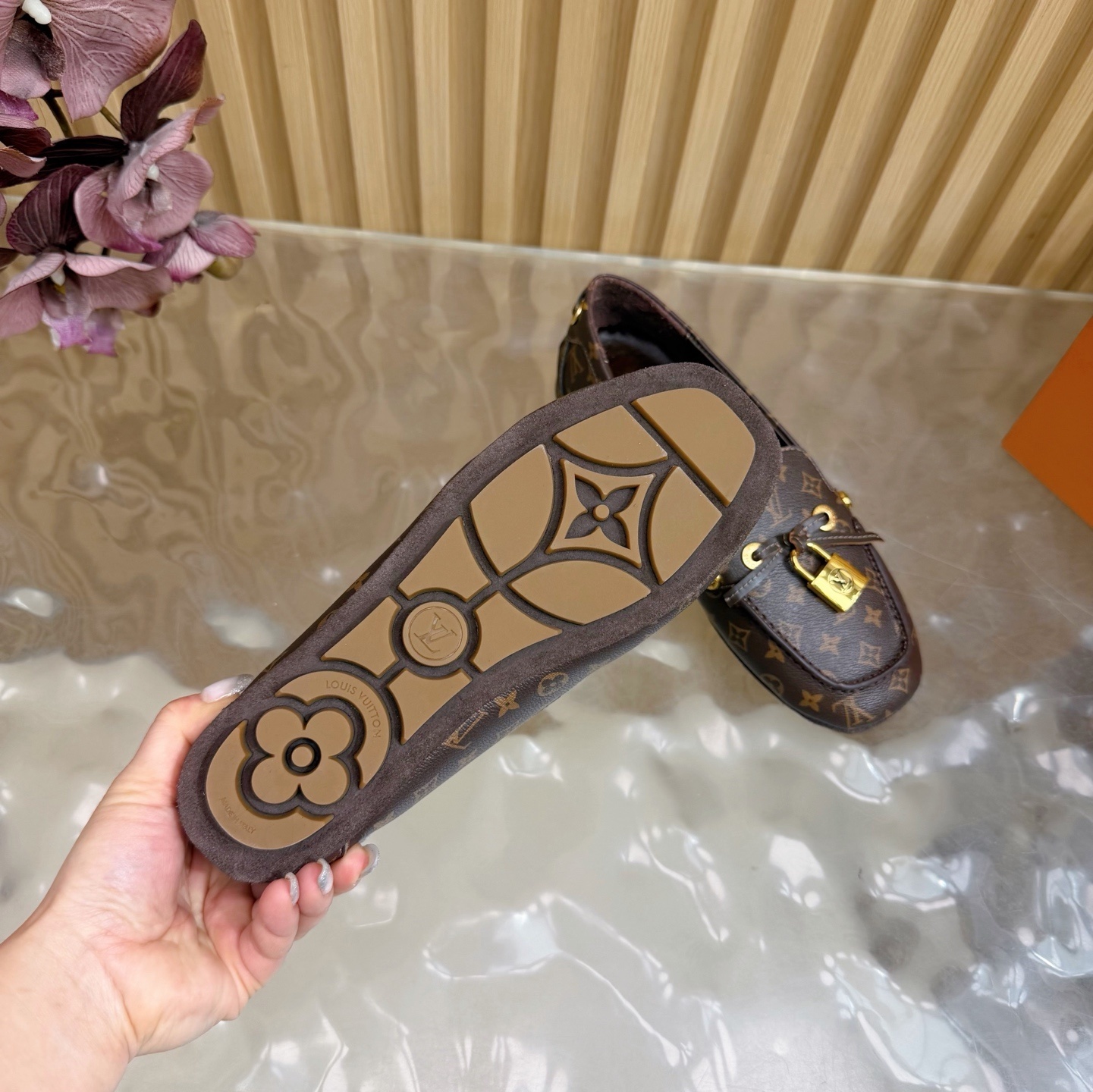 Louis Vuitton Monogram Women's Loafers with Gold Padlock Detail