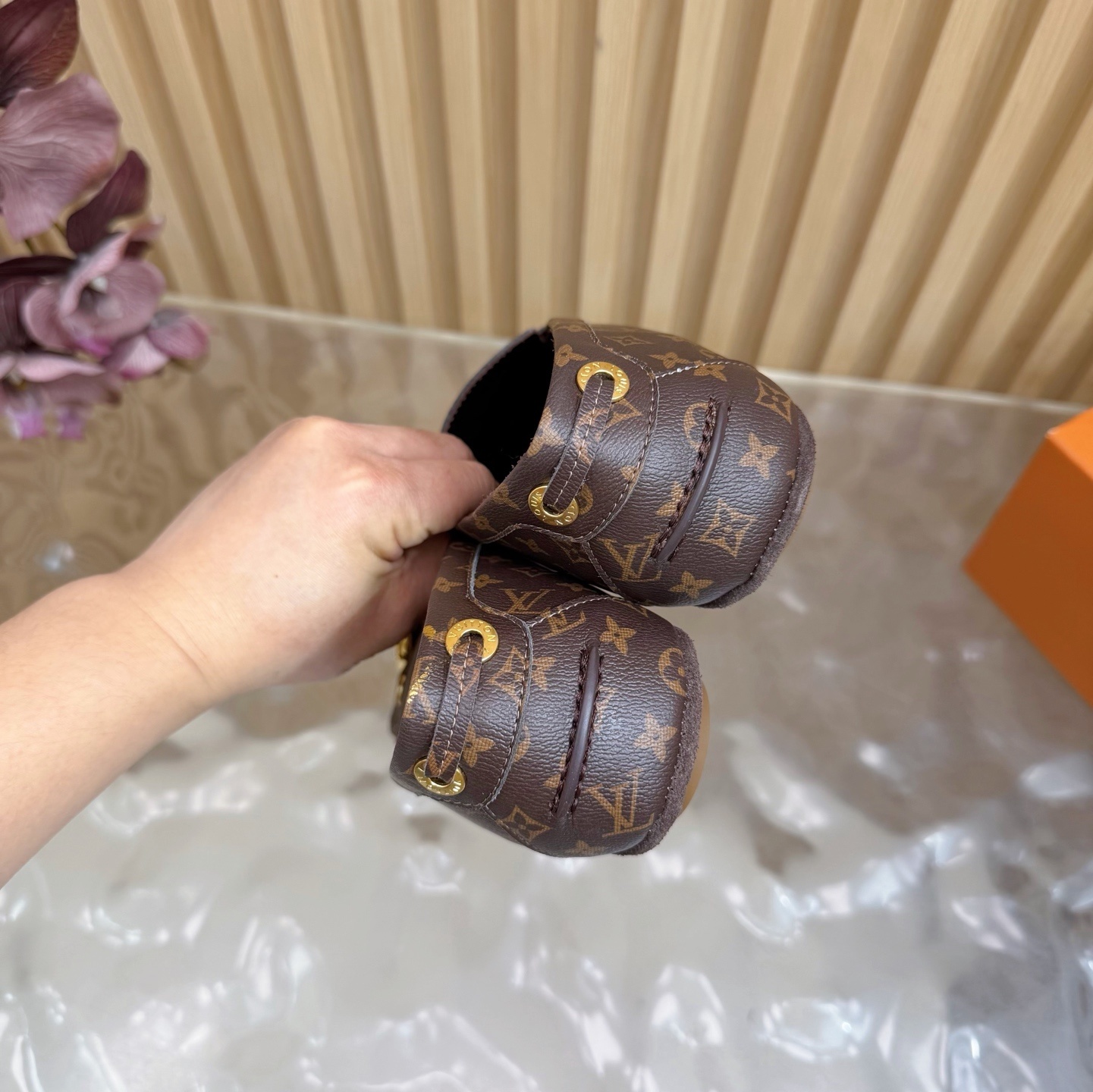 Louis Vuitton Monogram Women's Loafers with Gold Padlock Detail