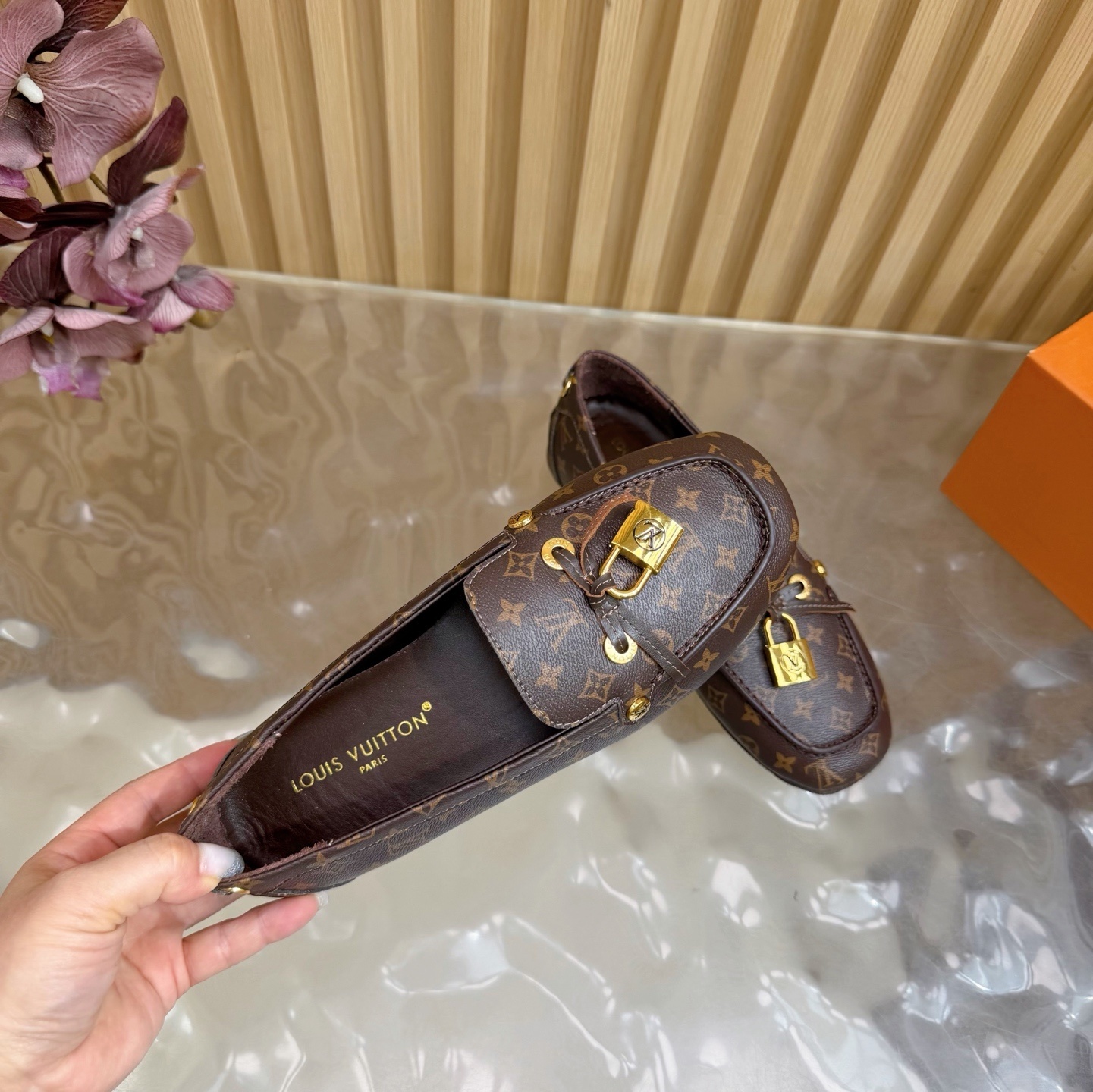 Louis Vuitton Monogram Women's Loafers with Gold Padlock Detail