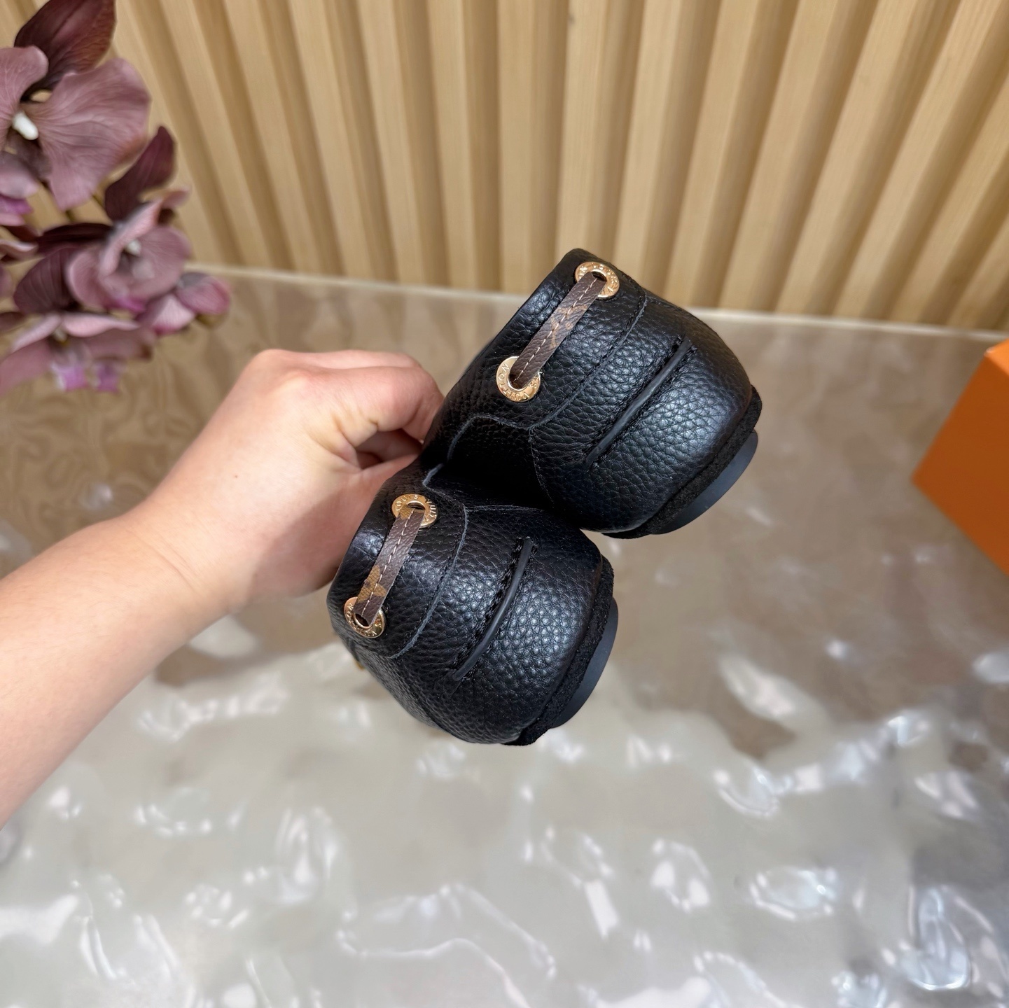 Louis Vuitton Women's Black Grained Leather Gloria Loafers