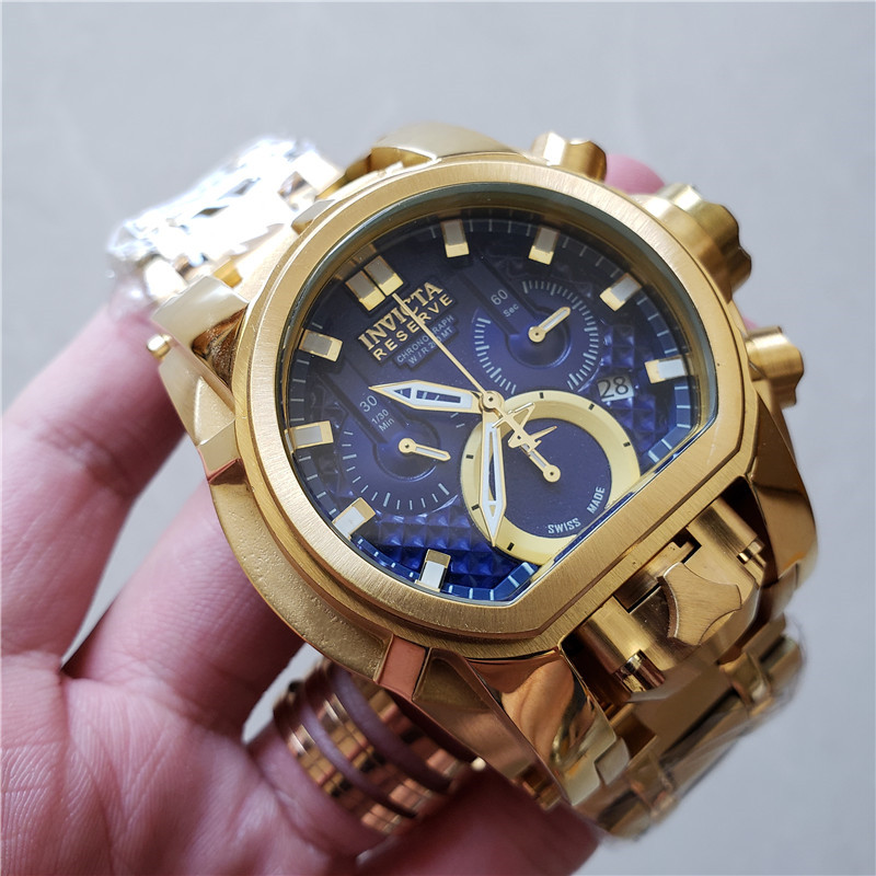 Invicta Gold Blue Chronograph - Invicta Reserve Gold Tone Blue Dial - Image 8