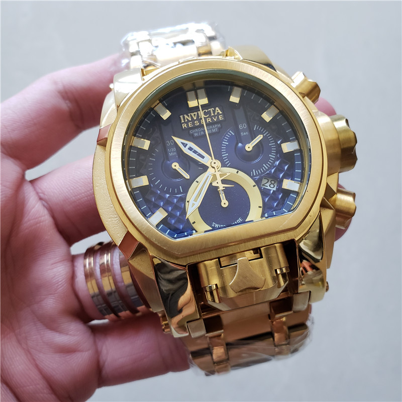Invicta Gold Blue Chronograph - Invicta Reserve Gold Tone Blue Dial