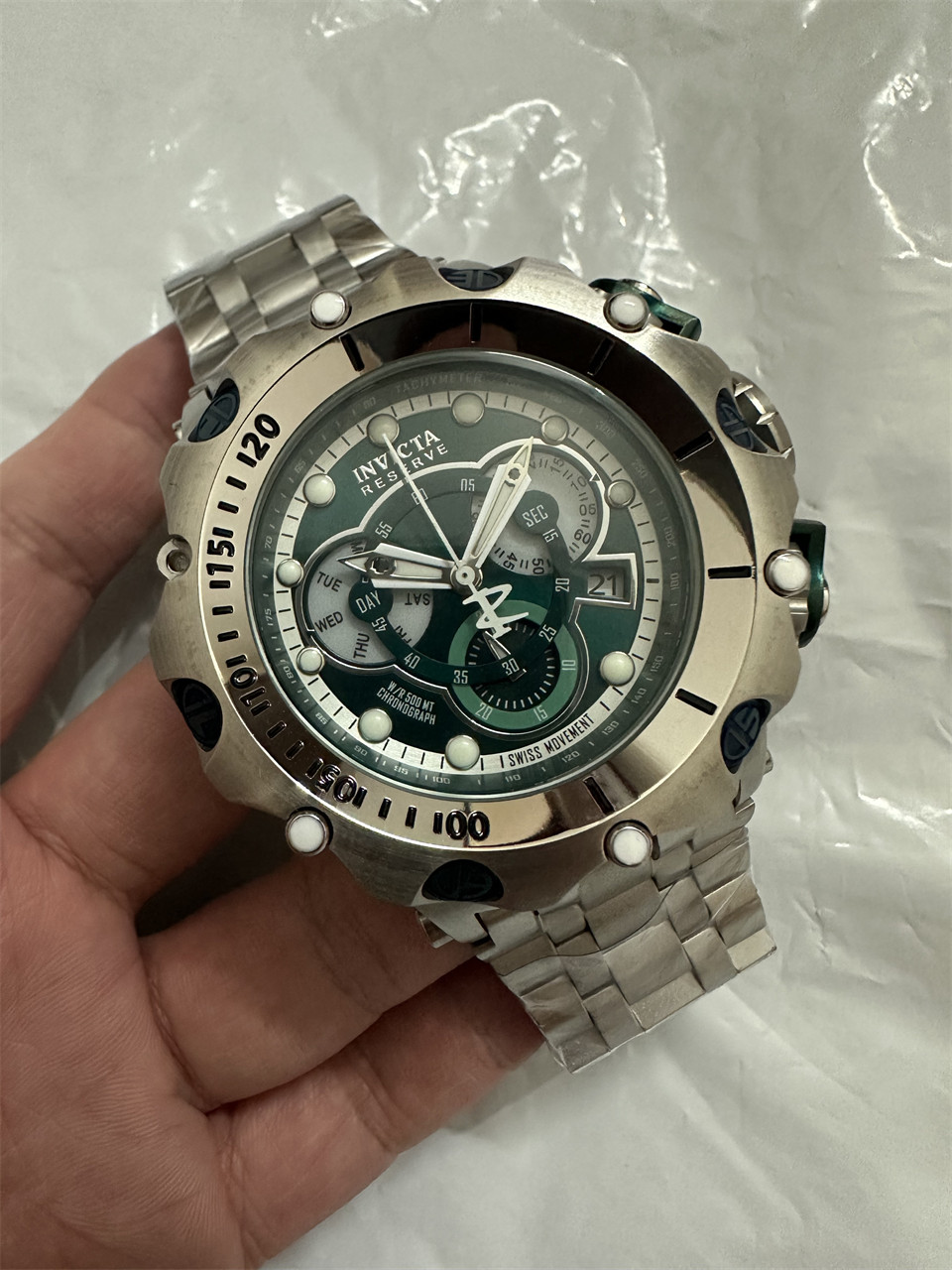 Invicta Green Dial Chronograph - Invicta Reserve Green Dial Steel - Image 8