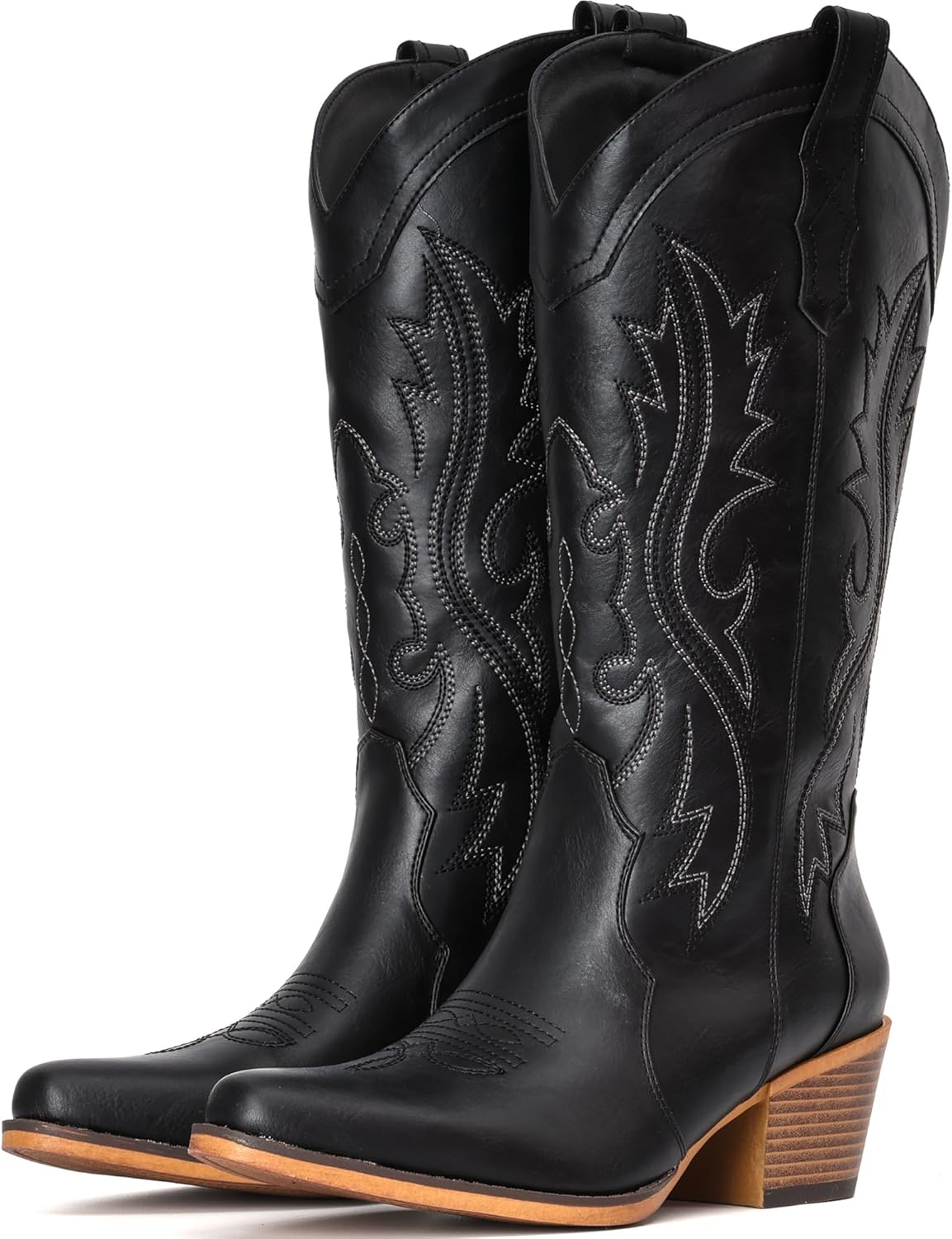 IUV Cowboy Boots For Women Western Cowgirl Boots with Chunky Heel Mid Calf Snip Toe Ideal for low insteps