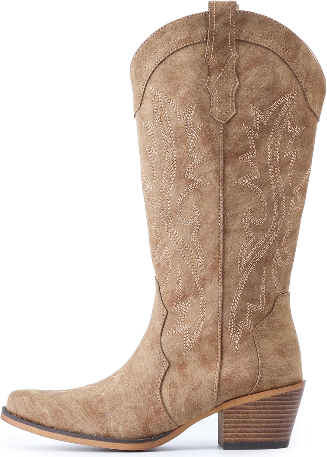 IUV Cowboy Boots For Women Western Cowgirl Boots with Chunky Heel Mid Calf Snip Toe Ideal for low insteps
