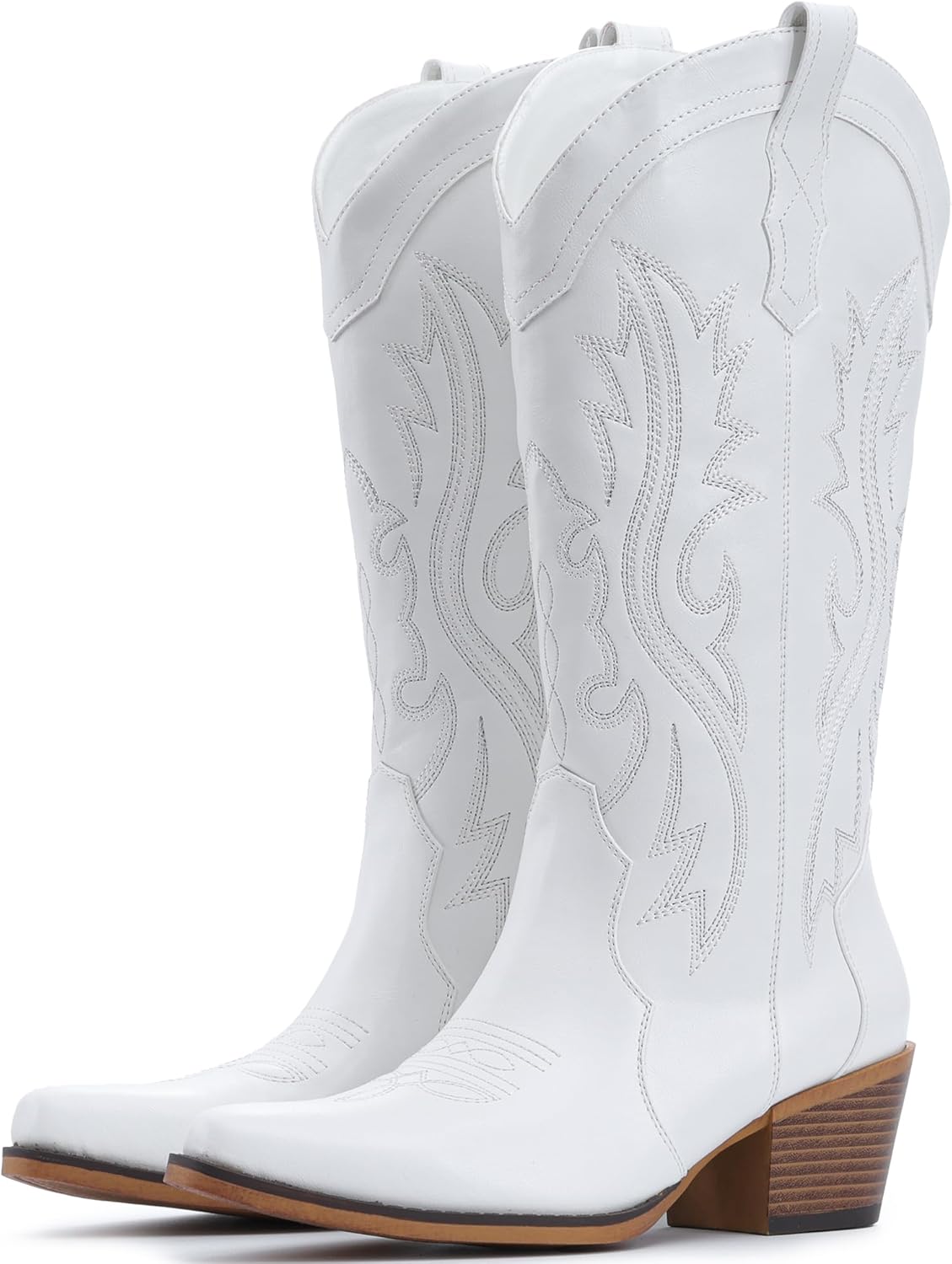 IUV Cowboy Boots For Women Western Cowgirl Boots with Chunky Heel Mid Calf Snip Toe Ideal for low insteps