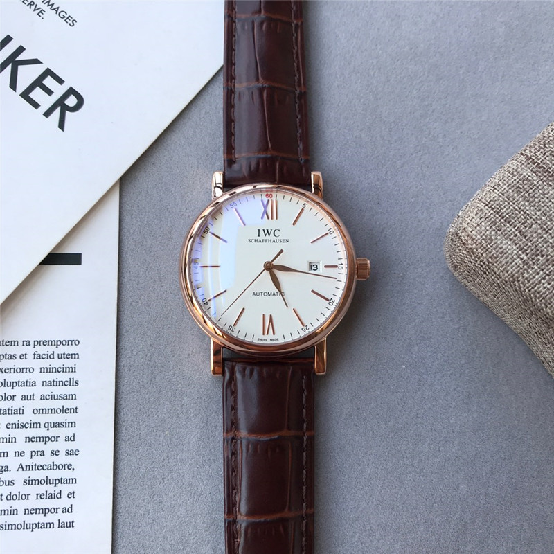 white IWC Rose Gold Brown Leather - IWC Rose Gold Brown Leather