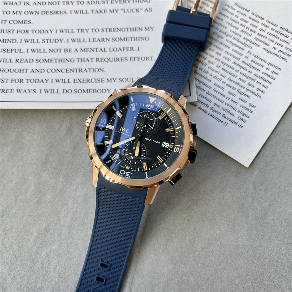 IWC Aquatimer Rose Gold Blue Rubber - Chronograph Watch