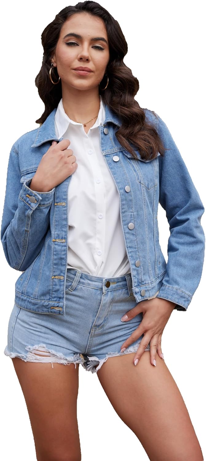 J.Corrine Women’s Denim Jacket Long Sleeves Button Down Shacket Jacket Jean Coat with Pockets