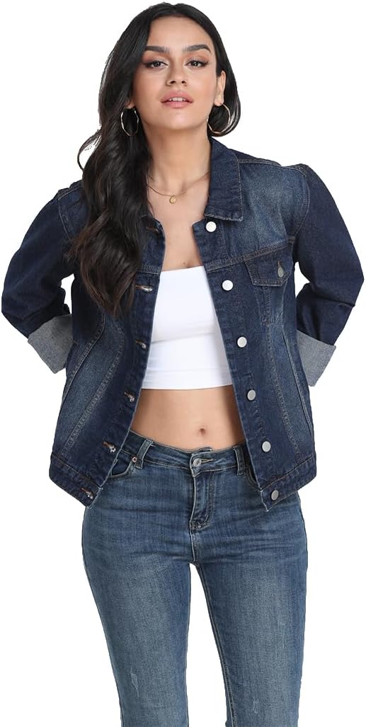 J.Corrine Women’s Denim Jacket Long Sleeves Button Down Shacket Jacket Jean Coat with Pockets