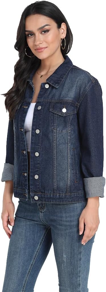 J.Corrine Women’s Denim Jacket Long Sleeves Button Down Shacket Jacket Jean Coat with Pockets