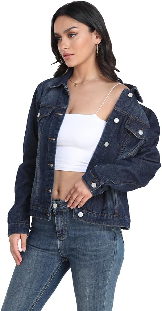 J.Corrine Women’s Denim Jacket Long Sleeves Button Down Shacket Jacket Jean Coat with Pockets