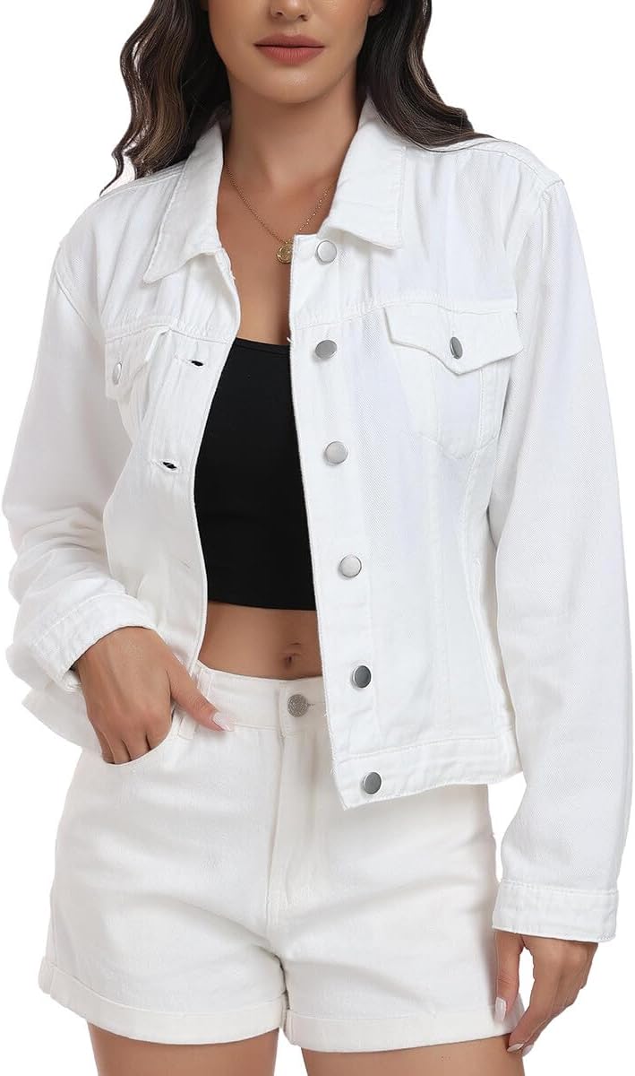 J.Corrine Women’s Denim Jacket Long Sleeves Button Down Shacket Jacket Jean Coat with Pockets