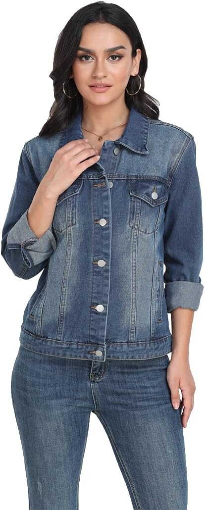 J.Corrine Women’s Denim Jacket Long Sleeves Button Down Shacket Jacket Jean Coat with Pockets