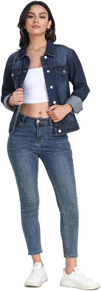 J.Corrine Women’s Denim Jacket Long Sleeves Button Down Shacket Jacket Jean Coat with Pockets