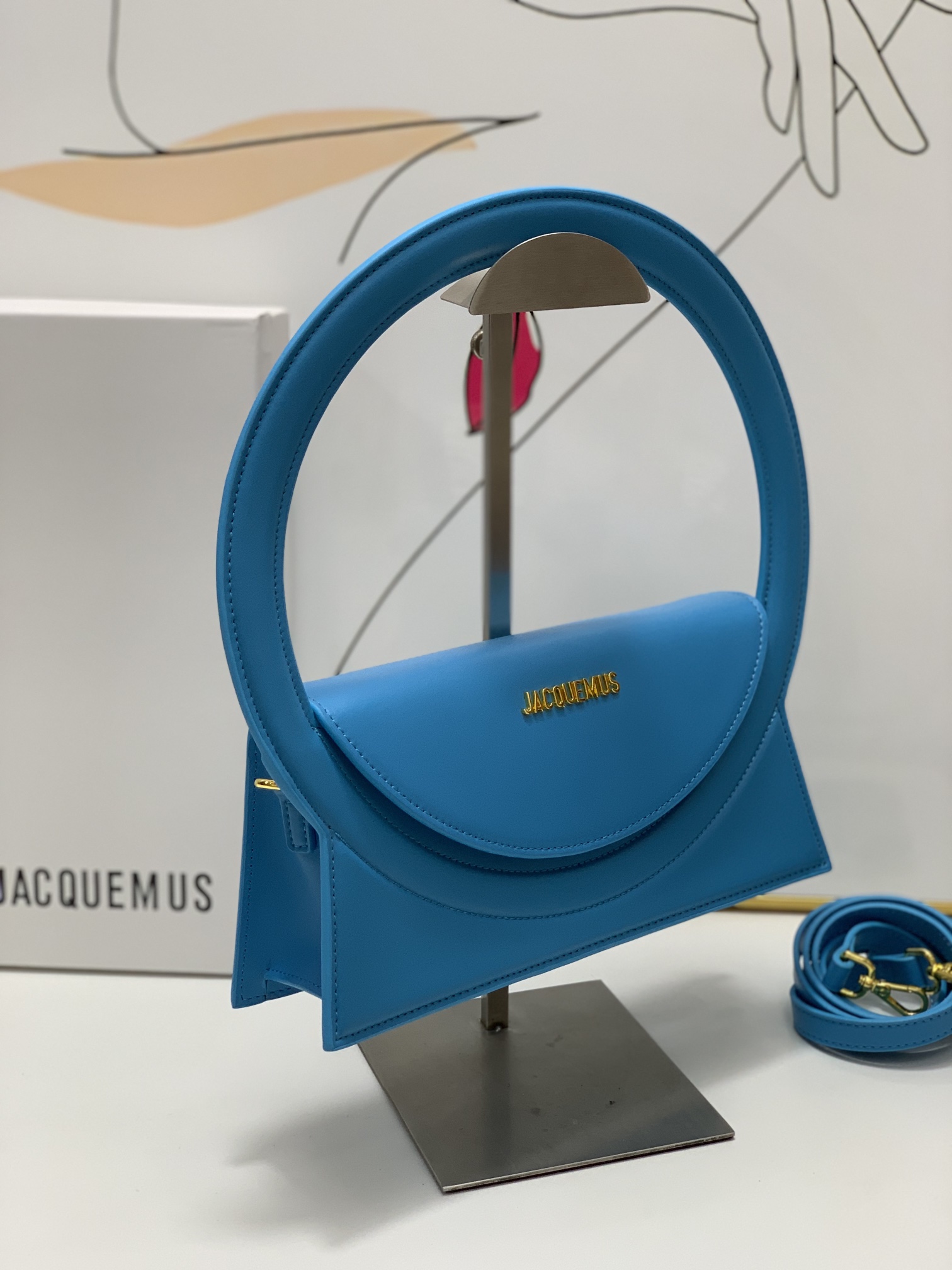Jacquemus blue Le Raphia 'Le Sac Rond' Ba