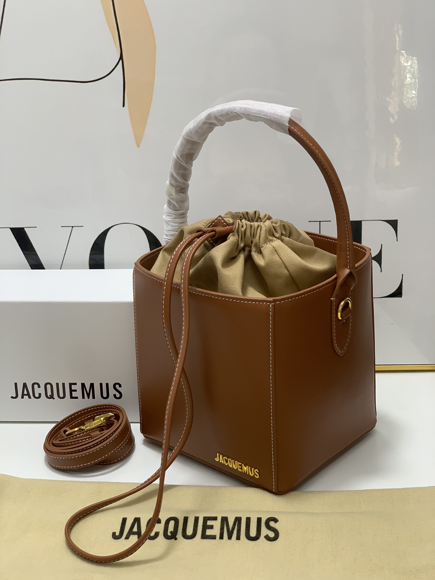Jacquemus Brown Leather Le Seau Carre Bucket Ba