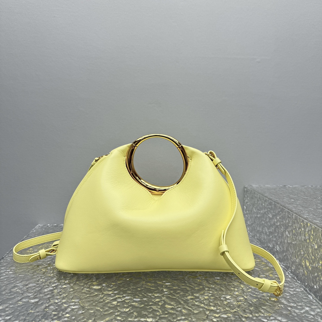 JACQUEMUS Calfskin Le Calino Ring Top Handle Bag Pale Yellow