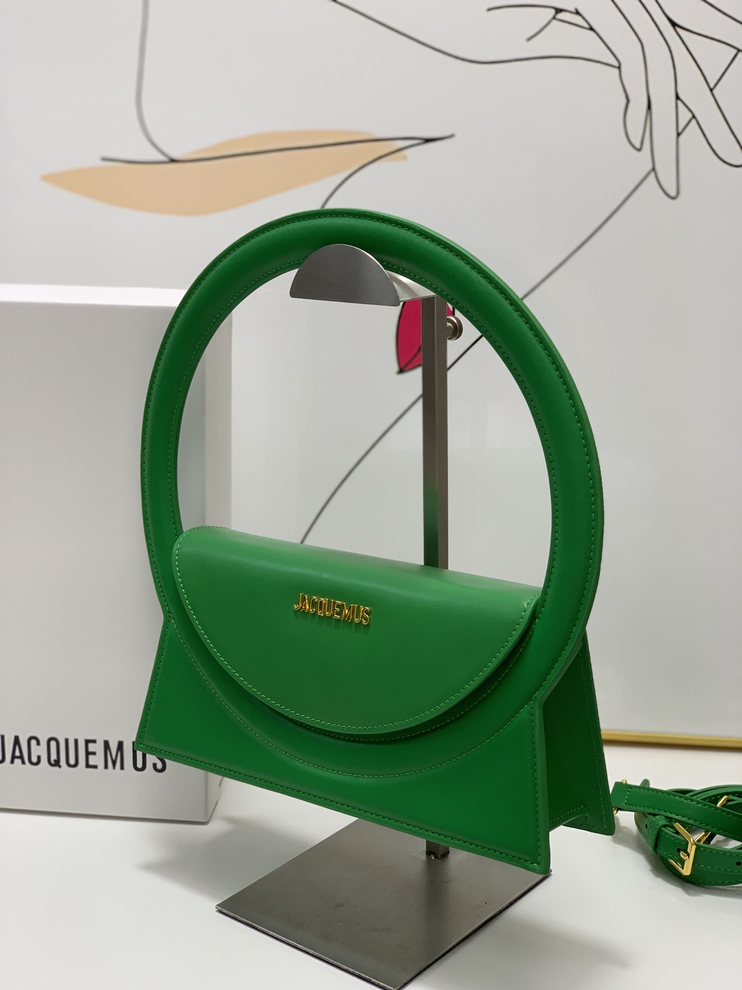 Jacquemus green Le Raphia 'Le Sac Rond' Ba
