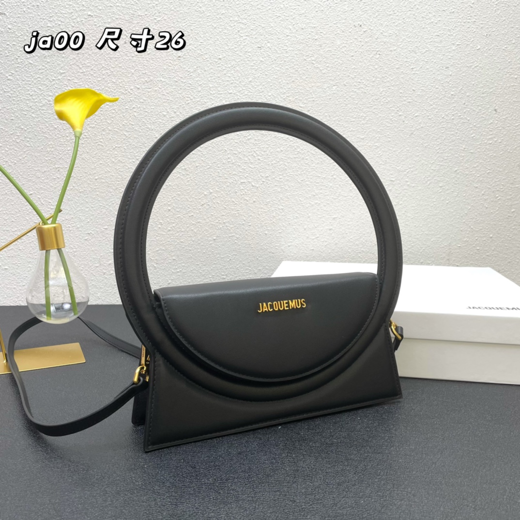 Jacquemus Le Sac Rond Leather Shoulder Bag In Black