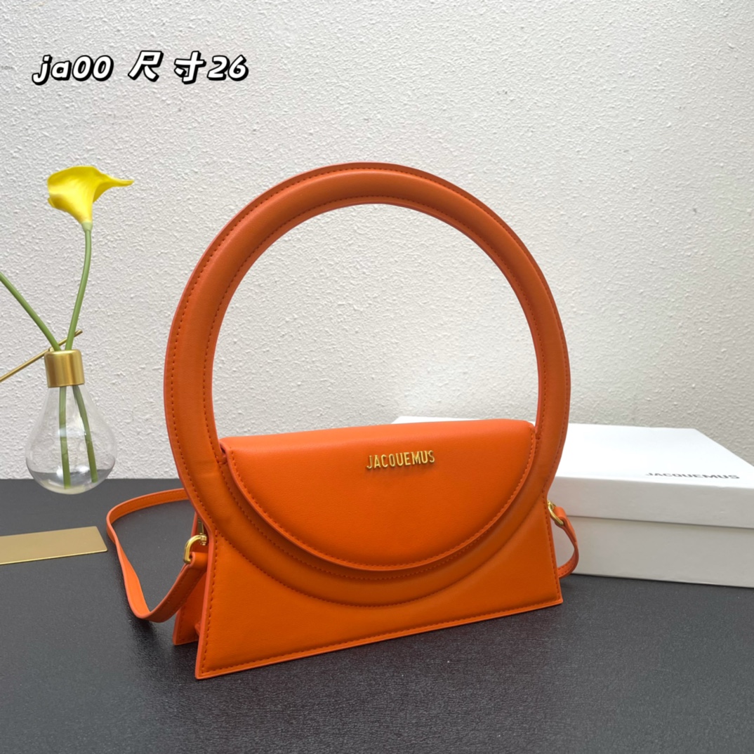 Jacquemus Le Sac Rond Leather Shoulder Bag In orange
