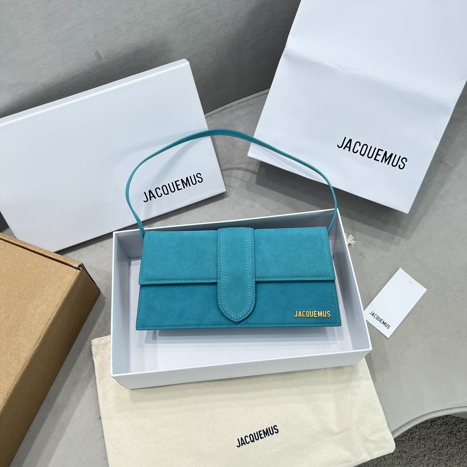 JACQUEMUS Suede Le Bambino Long Dark Turquoise BAG in blue 1417205  Jacquemus 00689