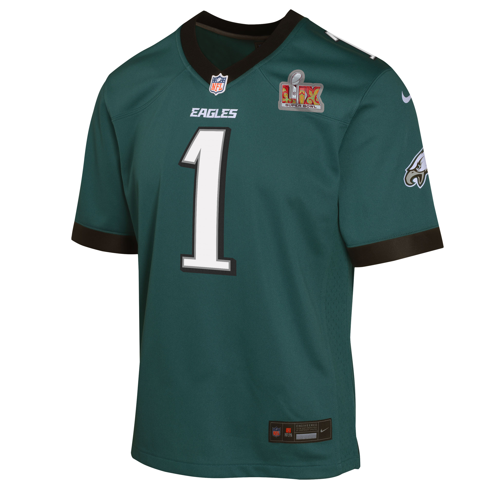 Jalen Hurts Philadelphia Eagles Nike Youth Super Bowl LIX Game Player Jersey – Midnight Green