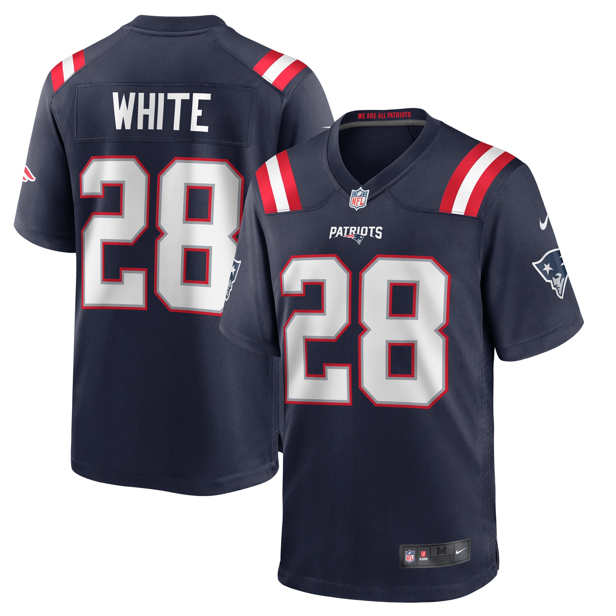 nike men White #28 Patriots Navy Jersey