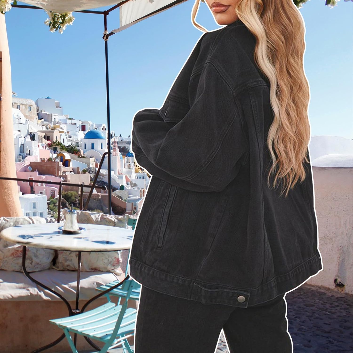 Jean Jacket for Women Distressed Long Sleeve Oversized Denim Trucker Jackets Coat