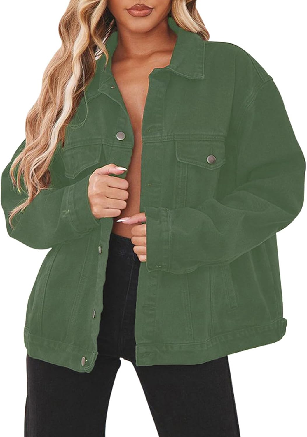 Jean Jacket for Women Distressed Long Sleeve Oversized Denim Trucker Jackets Coat