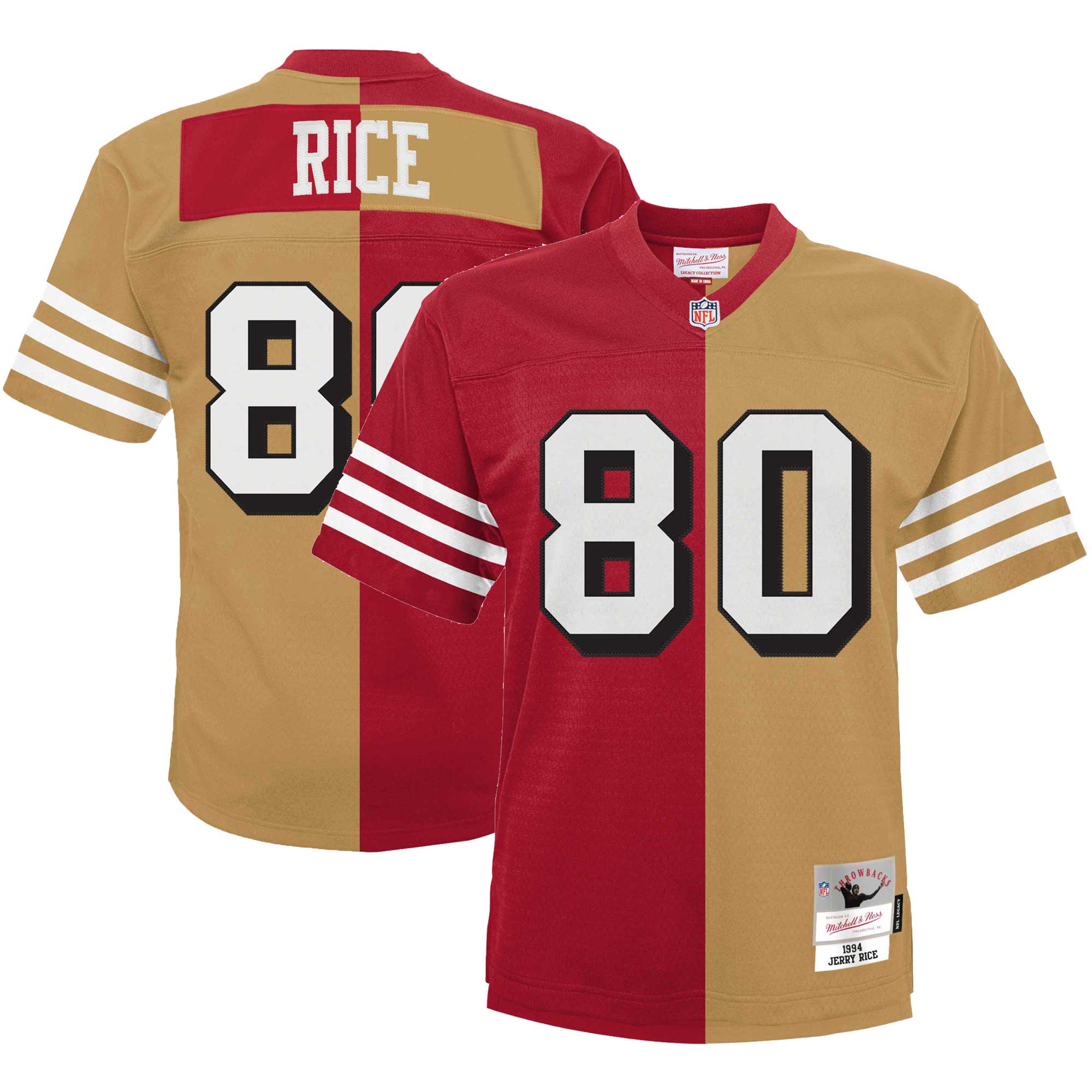 Jerry Rice San Francisco  Mitchell & Ness Youth Split Legacy Jersey - Scarlet/Gold