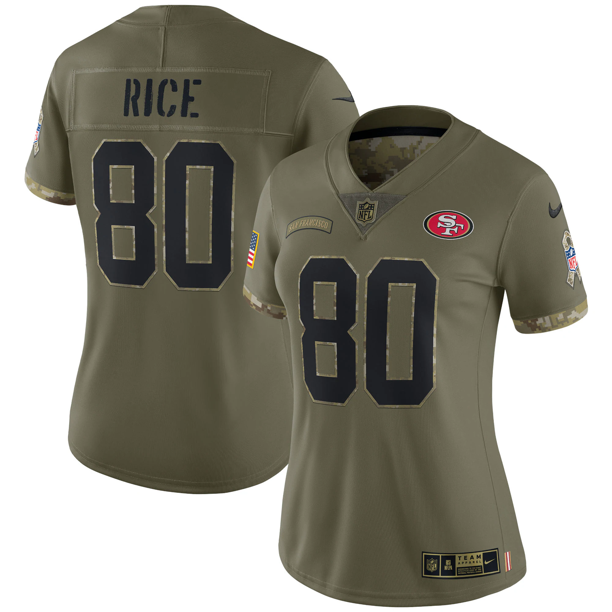 Jerry Rice San Francisco  Nike Women's 2022 Salute To Service Retired Player Limited Jersey - Olive